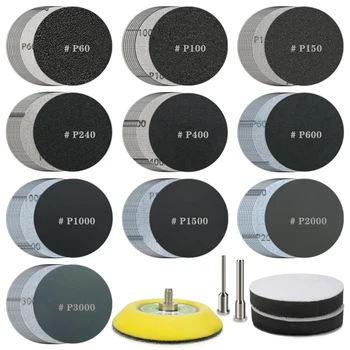 105 штук 3-дюймовый шлифовальный диск Шлифовальные диски с разнообразной зернистостью Шлифовальные диски из карбида кремния для мокрой / сухой шлифовальной машины Hook & Loop