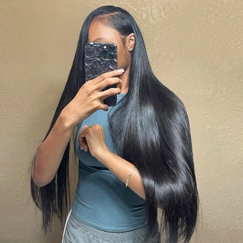 13x6 Bone Straight Lace Front Human Hair Wigs Для женщин Бразильский бесклеевой предварительно выщипанный 30-дюймовый прямой Hd Кружевной фронтальный парик