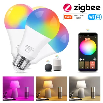 15 Вт 18 Вт Zigbee Светодиодная лампа RGB + WW + CW E27 Tuya Wifi Smart Life Светодиодная лампа, совместимая с Alexa Amazon Google Assistant