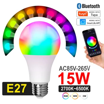 15 Вт WiFi Умная лампа E27 LED RGB Lamp Работа с Alexa/Google с приложением Tuya Home AC85-265V Лампа изменения цвета с регулируемой яркостью