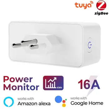 16A Бразилия Tuya Smart Zigbee Plug Timing Бразилия Розетка Power Monitor Smart Life APP Пульт дистанционного управления Работа с Alexa Google Home