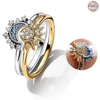 2023 Новое кольцо из стерлингового серебра Sun Moon Ring fit Charm Ring Женские украшения для помолвки Подарок на день рождения