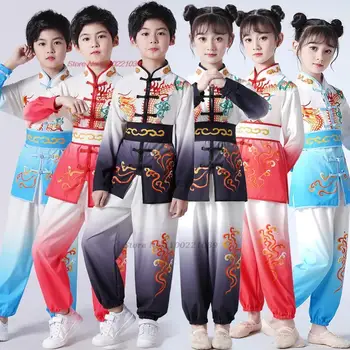 2024 Китайский винтажный комплект ушу тай униформа ушу кунг-фу ретро дракон принт боевых искусств вин чунь костюм восточный тан комплект костюма