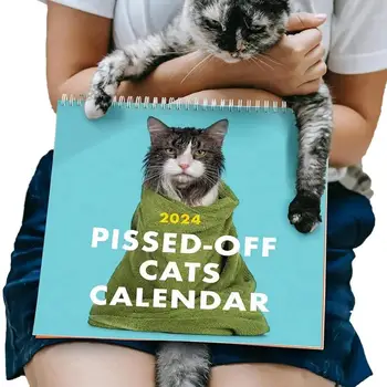 2024 Новый кавайный разъяренный кот Английский календарь Симпатичные настольные аксессуары Календари планирования на 12 месяцев Настенный декор Ежемесячный календарь