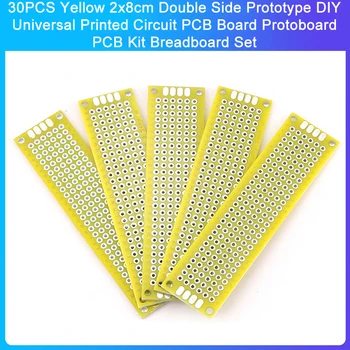 30PCS Желтый 2x8 см Двусторонний прототип DIY Универсальная печатная плата Печатная плата Protoboard PCB Kit Макетная плата