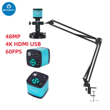 48 МП 4K 1080P HDMI USB Микроскоп Пайка Ремонт Видео Цифровой микроскоп Камера 130-кратный зум Объектив с байонетом C + подставка Светодиодный свет