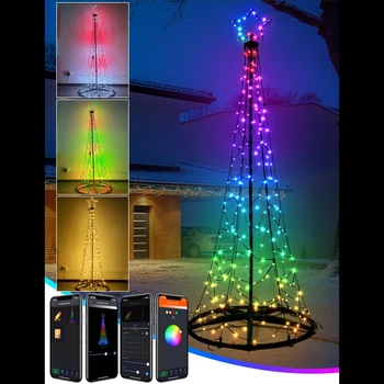 6.6 футов 2 м умная светодиодная рождественская елка с огнями верхушка дерева звездные гирлянды RGB Открытый водонепроницаемый садовый декор 2024