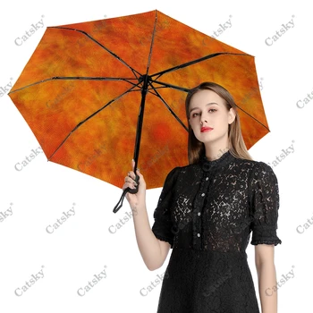 Abstract - Оранжевый зонтик Дождь Женщины Три Складных Полностью Автоматический Зонт Защита от солнца На открытом воздухе Инструмент для путешествий Parapluie
