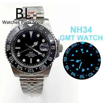 BL Япония NH34A GMT Автоматические мужские часы Черный Синий Красный Вставка Синий Светящийся Циферблат 40 мм Юбилейный Стальной Браслет Дата Сапфировое Стекло