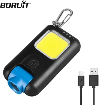 BORUIT Мини-фонарик для ключей Многофункциональный светодиодный фонарик 5 режимов USB Перезаряжаемые рабочие фары Водонепроницаемый фонарь для кемпинга