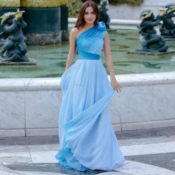 Ciynsia Одно плечо Небесно-голубые выпускные платья Длинные шифоновые Vestidos De Gala Арабская принцесса Вечернее платье Простые халаты