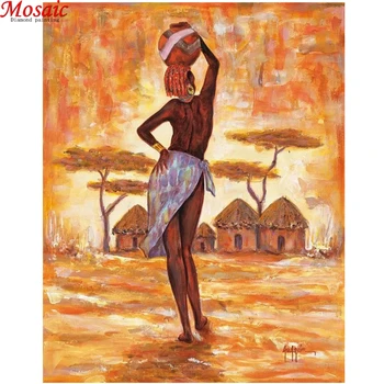diy алмаз африканская женщина алмазная живопись полный квадрат / круглое сверло Женщина вид сзади алмазная вышивка ретро портрет