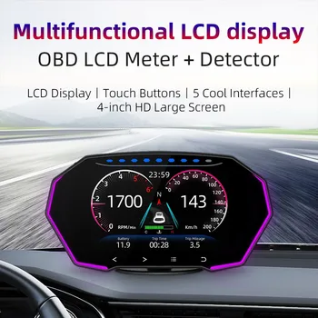 F11 Охранная сигнализация OBD2 GPS Двойная система 7 цветов Автомобильный проекционный дисплей 4-дюймовый спидометр Water Oil Temp HUD Diagnostic LCD Screen