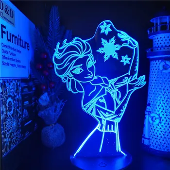 Frozen Princess 3D Визуальная лампа Анна Эльза Олфа Фигурка Светодиодный ночник Акриловая иллюзия Настольная лампа Домашний декор Детские игрушки