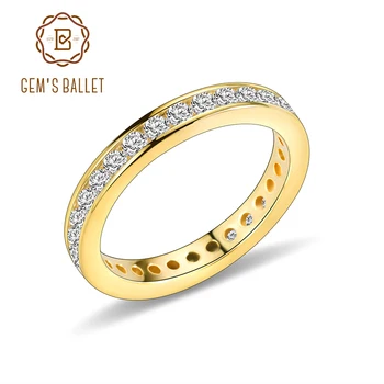 GEM'S BALLET Full Eternity Обручальное кольцо 2 мм Круглый Муассанитовый Канал Набор Eternity Ring Кольца из стерлингового серебра 925 пробы Подарок для нее