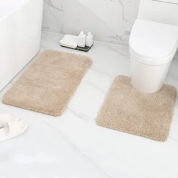 Homaxy 2 шт. Коврик для ванны Набор Мягкие пушистые плюшевые коврики для ванной комнаты Ковер Мохнатый впитывающий коврик для душа Нескользящий U-образный коврик для туалета
