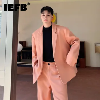 IEFB Осень-зима Мужские шерстяные пиджаки Мода в корейском стиле Розовый шерстяной костюм Пальто Тренд Мужская одежда высокого качества 2023 Новинка 9C3078
