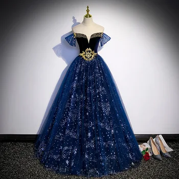 Lady Blue Французское вечернее платье Сексуальное макси-платье с бретелями Плиссированное макси-платье Robe De Soiree Изысканное сетчатое платье выпускного вечера с пайетками Vestidos