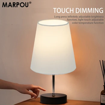 MARPOU Светодиодная настольная лампа с сенсорным управлением 5 В Трехцветная прикроватная настольная лампа для спальни с регулируемой температурой для минималистичного ночника