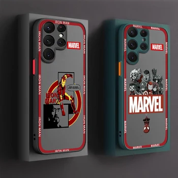 Marvel SpiderMan Железный Человек Логотип Чехол Для Телефона Samsung S22 S21 Ultra S20 FE S10E S10 Lite Plus Матовый полупрозрачный матовый чехол