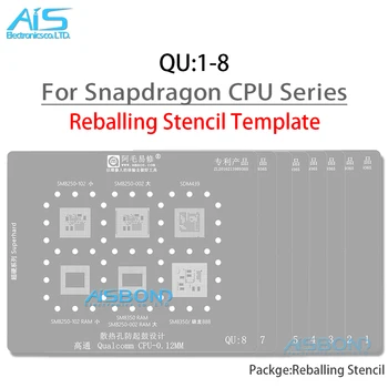 QU1-8 BGA Трафарет реболлинга для Qualcomm Snapdragon 888 865 750G 765G 845 660 670 Все серии A Полный спектр ЦП Оперативная память Ремонт оловянной сетки
