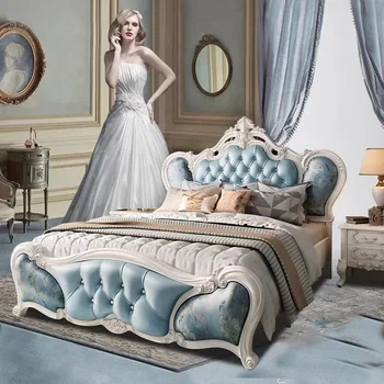 Queen Европейская двуспальная кровать Royal High End Twin Frame Двуспальная кровать Современная деревянная спальная мебель Letti Matrimoniali для спальни