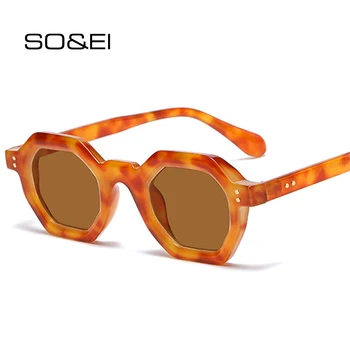 SO&EI Мода Polygon Маленькие квадратные женские солнцезащитные очки Ретро Заклепки Мужские оттенки UV400 Трендовые спортивные солнцезащитные очки на открытом воздухе