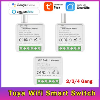 Tuya Wifi Mini Smart Switch 2/3/4 Поддержка 2-стороннего выключателя управления Модуль выключателя работает с Smart Life Alexa Google Home Yandex Alice