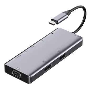 USB C док-станция 9 в 1 Двойной 4K HDMI-совместимый VGA 87 Вт PD USB 3.0 и концентратор TF/SD Многопортовый адаптер для ноутбука