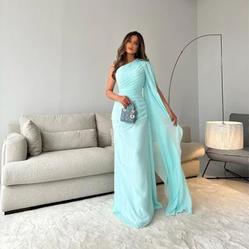 UZN Простые выпускные платья русалки 2023 Шифоновое вечернее платье на одно плечо Шлейф Шлейф Саудовская Аравия Платья для вечеринок Нестандартный размер