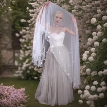 V217A Подвесная свадебная фата с румянами, 3D цветы свадебные фаты, мягкий тюль без гребня, длинные свадебные аксессуары для невесты