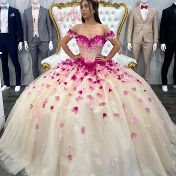 Veralove Quinceanera Платья Бальное платье с открытыми плечами Аппликации Цветы Sweet 16 Платье для вечеринки Цветочная аппликация Vestidos de 15 Años