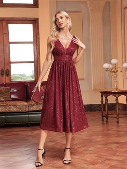 XUIBOL Элегантный коктейльное платье без рукавов без рукавов с блестками Женское роскошное красное свадебное вечернее платье выпускное платье Vestidos