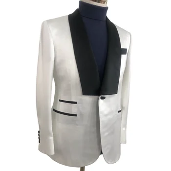  белый атласный свадебный блейзер мужские костюмы черный пиджак с лацканом / жених шафер 2 шт пальто брюки формальный комплект / реальная фотография мужской костюм поставка