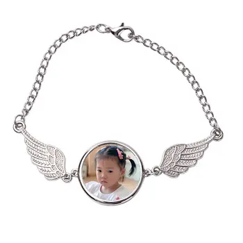 Бесплатная доставка 2 шт. круглой формы металлический браслет сублимационный ангел крылья браслет заготовки для печати на заказ