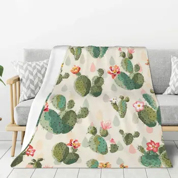 Винтажное одеяло с кактусом, теплое легкое мягкое плюшевое одеяло для спальни, дивана, дивана, кемпинга