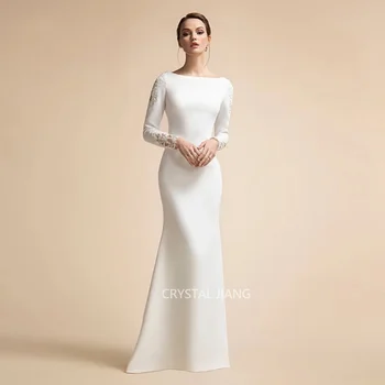 Винтажные длинные свадебные платья из атласного кружева с длинными рукавами русалка разветвленный шлейф Vestido de Novia свадебное платье для женщин