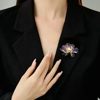 Высококачественный цветок Жемчуг Китайский стиль Пион Брошь Элегантный темперамент Пальто Hanfu Cheongsam Аксессуары