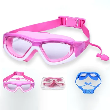 Детские очки для плавания Дети 3-14 лет Широкий обзор Анти-Запотевающие Анти-УФ Очки для бассейна с берушами На открытом воздухе Спортивные очки для дайвинга