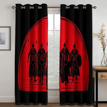дешевый черный рыцарь кавалерийский полк японский солнце красный тонкие оконные шторы для гостиной спальни декор 2 штуки бесплатная доставка
