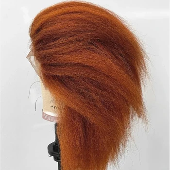 Длинный 30-дюймовый мягкий оранжевый имбирный кудрявый парик с прямыми волосами для женщин синтетическая линия волос яки прямой кружевной передний парик