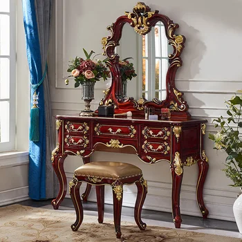 европейский комод спальня красный сандаловый комод французский роскошный придворный туалетный столик для макияжа зеркало для макияжа комбинация табуретов