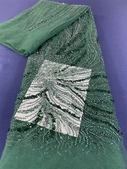 зеленый элегантный французский сетчатый тюль кружевная ткань с бусинами африканские пайетки нигерийская кружевная ткань для свадебного платья