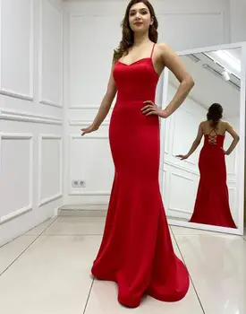 Красное выпускное платье Sweep Train Без рукавов с открытой спиной Формальное вечернее платье Спагетти на бретелях Abendkleider Robes de Soirée для женщин2023