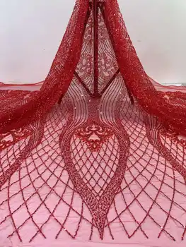  красный африканский жених тюль кружевная ткань 2023 высокое качество кружева французская кружевная ткань с пайетками нигерийский кружевной материал для вечернего платья