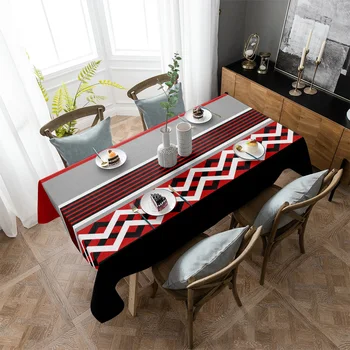  красный черный серый полосы геометрическая скатерть прямоугольная праздничная крышка стола вечеринка ужин декор водонепроницаемая скатерть