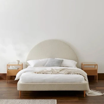 Кремовая кровать из ветровой ткани, новая современная простая главная спальня 1m8 с двойной мягкой упаковкой, из овечьей шерсти, белая кровать размера 