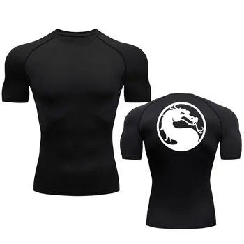 летняя футболка для бега Мужская компрессионная рубашка Спортивный топ с коротким рукавом Быстросохнущая футболка для бодибилдинга Черная спортивная одежда для фитнеса 4XL