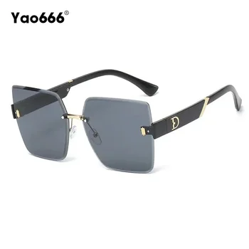 Модные негабаритные женские солнцезащитные очки без оправы для мужчин Винтажные дизайнерские солнцезащитные очки Квадратные красные оттенки UV400 Очки оптом