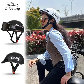 Мотоциклетный шлем Открытый лицевой защитный колпачок ABS Shell для взрослого унисекс Ретро мотоциклетный шлем Сверхлегкий велоспорт Половина DOT одобрен